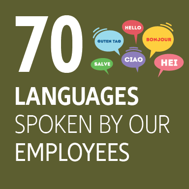 Company’s stats: 70 Languages spoken by our employees